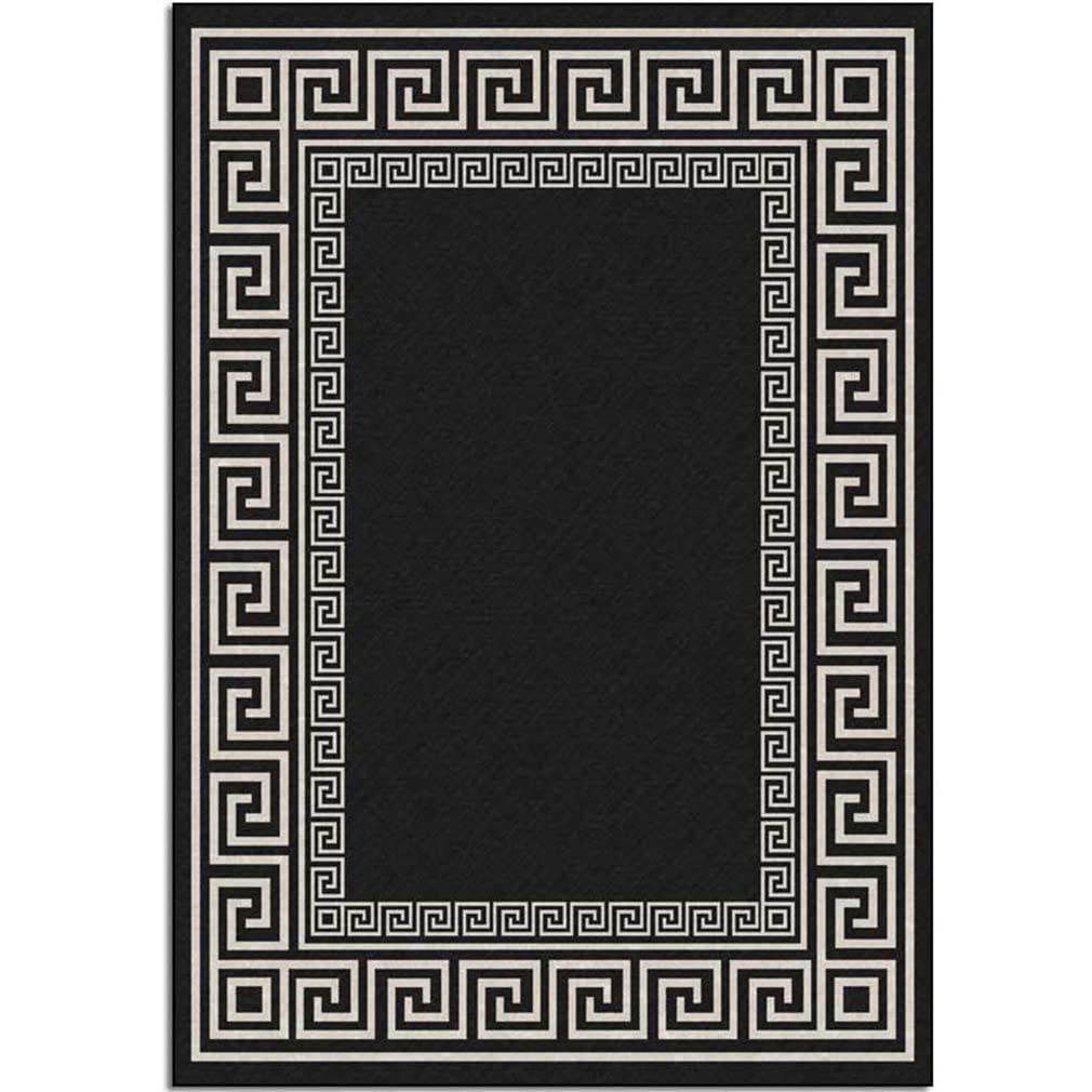 Modern Geometric Area Rug 4x7 Feet - Non-Slip Luxury Contemporary Border Design for Living Room, Bedroom, Kitchen Runner - Soft Indoor/Outdoor Carpet for Courtyard, Door Mats (Black) | Perfect for Home Decor, Office Spaces & High-Traffic Areas