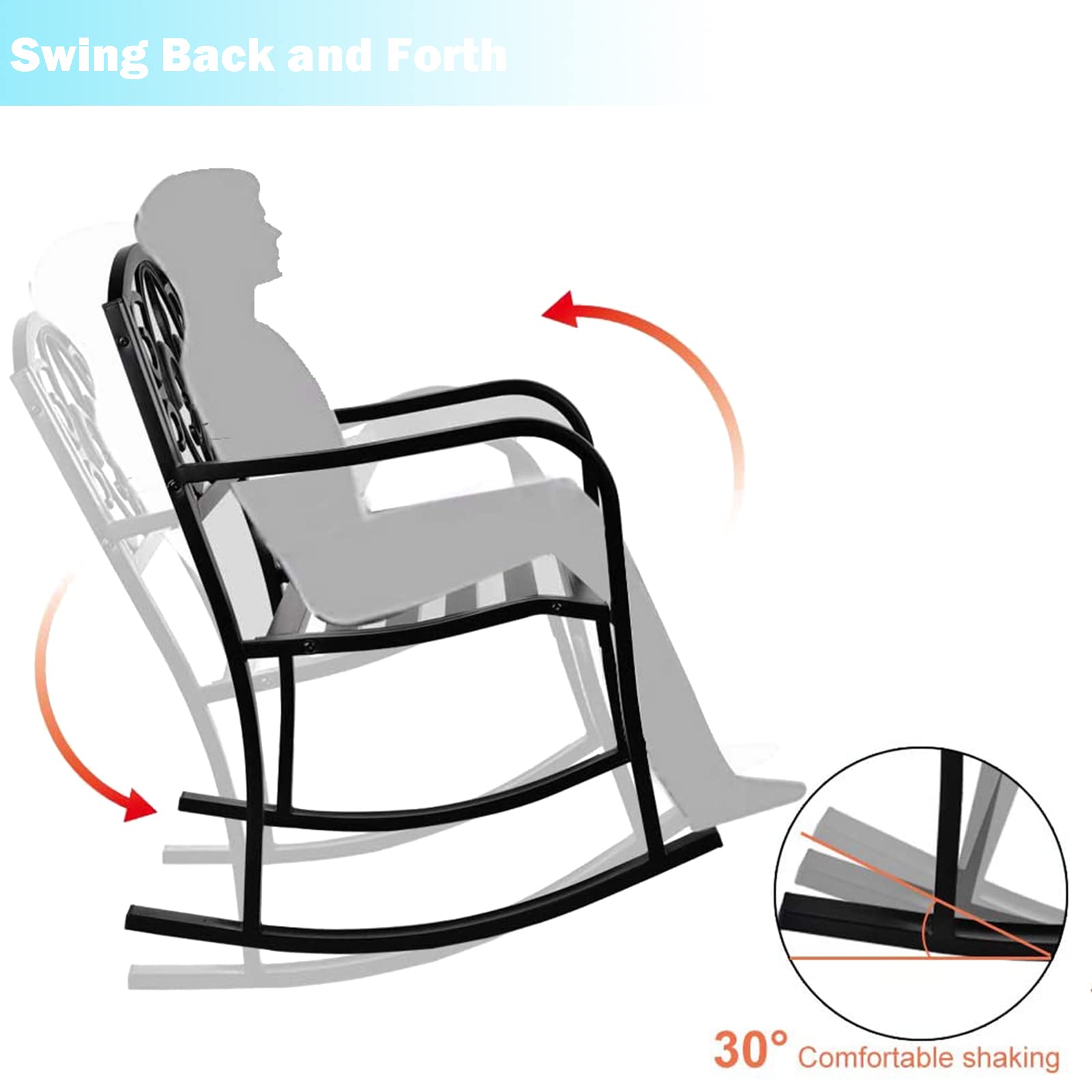 MAGIC UNION Outdoor Metal Rocking Chairs Set of 2 - Black Patio Rocker Cast Iron Glider Chairs for Garden, Deck, Backyard, Terrace - Perfect for Relaxing, Lounging & Enjoying Outdoor Spaces (Set of 2)