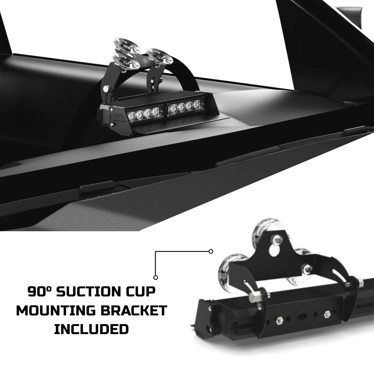 SpeedTech Lights Striker TIR 2-Head LED Strobe Light Bar - Clear/Clear Emergency Warning Lights for Police, Security & Emergency Vehicles - Windshield & Dash Mount with Cigarette Lighter Plug - Perfect for Roadside Assistance, Construction Zones & Traffic Control