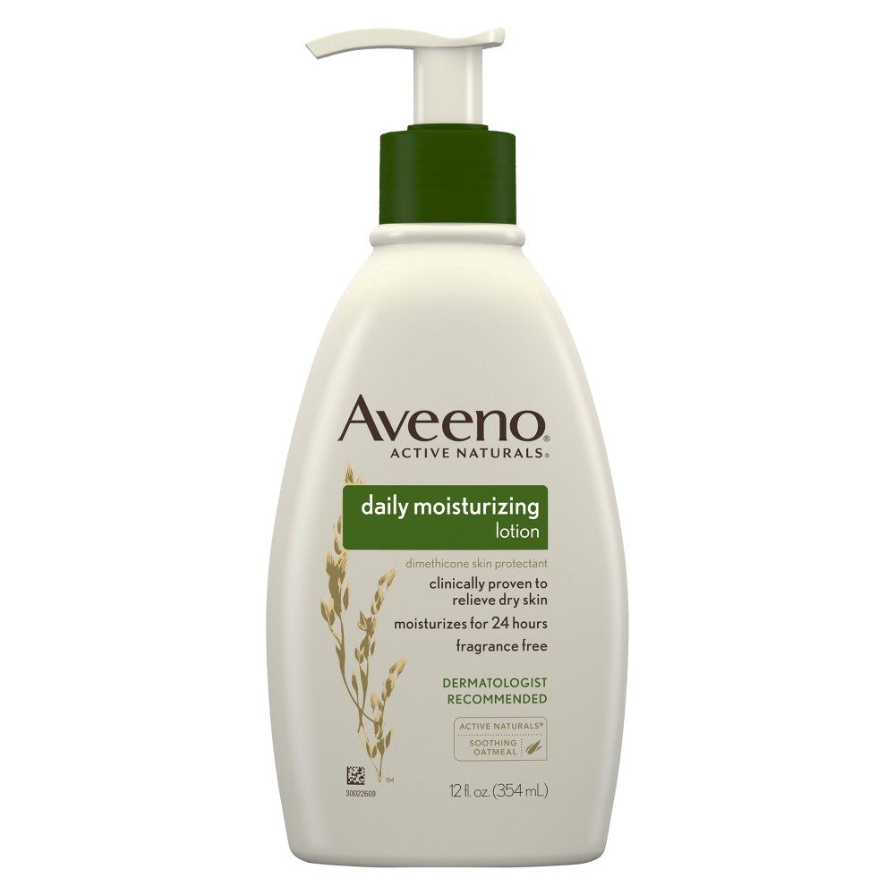 Aveeno Daily Moisturizing Lotion 12 oz - Fragrance Free, Unscented Body Lotion for Dry Skin with Pump Bottle - 1 Count - Perfect for Sensitive Skin Care & Hydration at Home or Travel