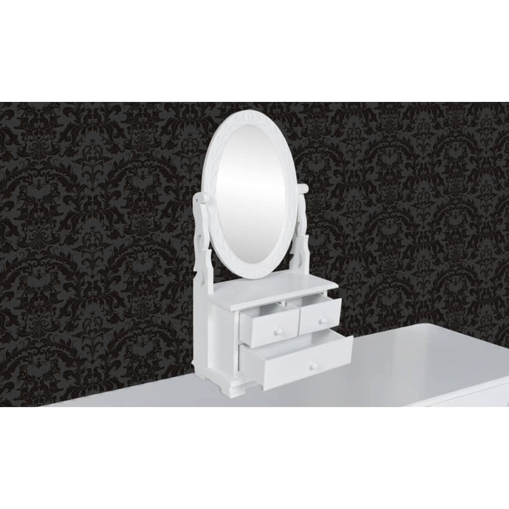 White MDF Rotating Mirror Makeup Vanity with Drawers for Bedroom