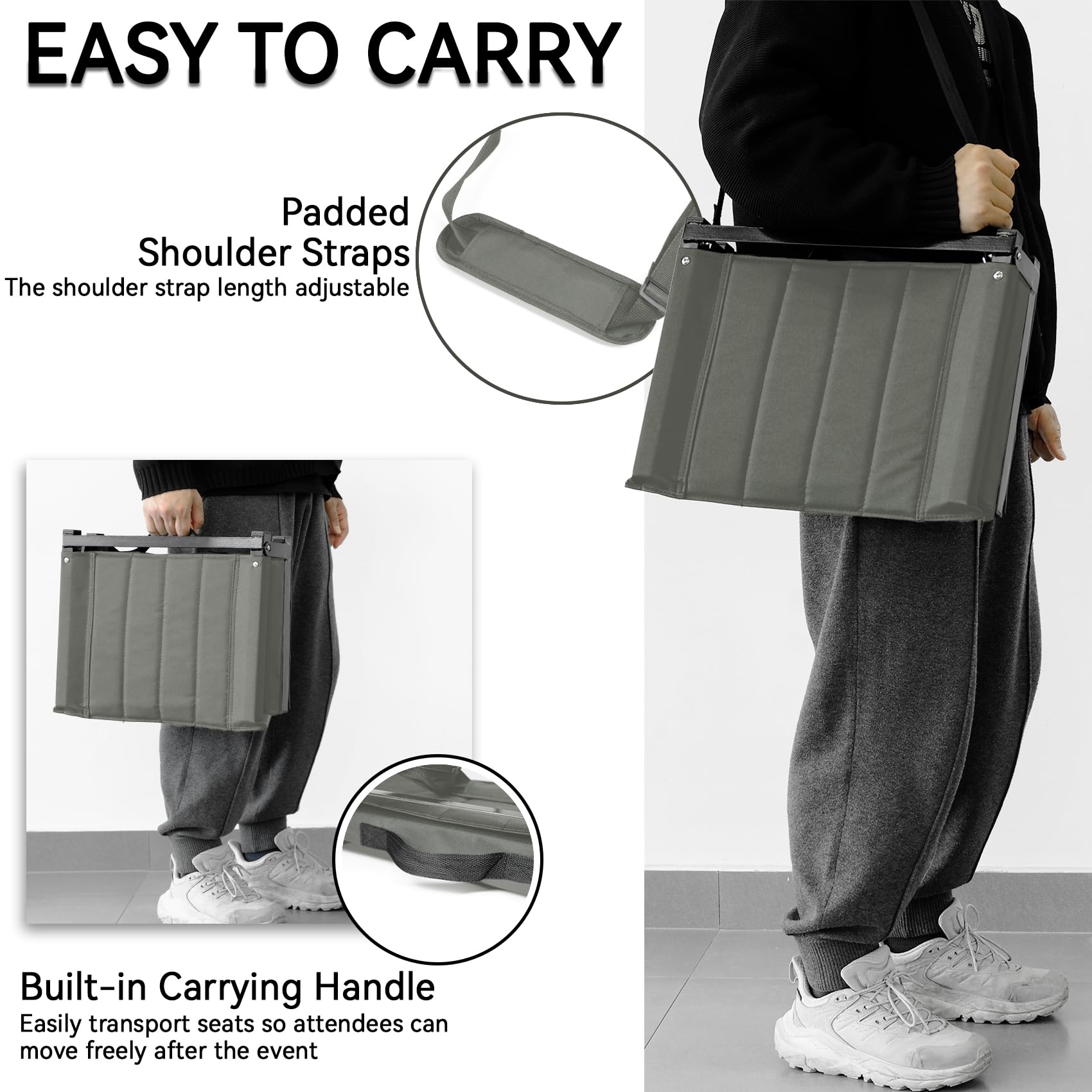 Comfortable Folding Stadium Seats with Back Support & Cushion - Portable Bleacher Chairs with Shoulder Strap, Carry Handle, Storage Pockets & Cup Holder - Perfect for Football Games, Baseball Matches, Concerts & Outdoor Events
