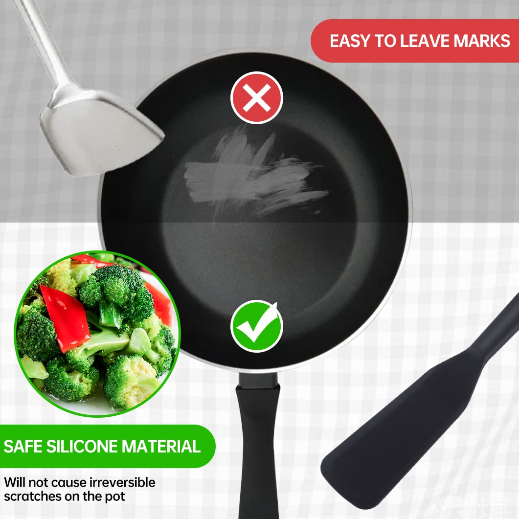 2-Pack Heat-Resistant Silicone Thin Spatula Set - Nonstick Omelet Turner, Pancake & Crepe Spatula for Cooking Eggs, Cakes, Pizza & Steak - Perfect for Nonstick Cookware, Baking & Breakfast Prep (Black)
