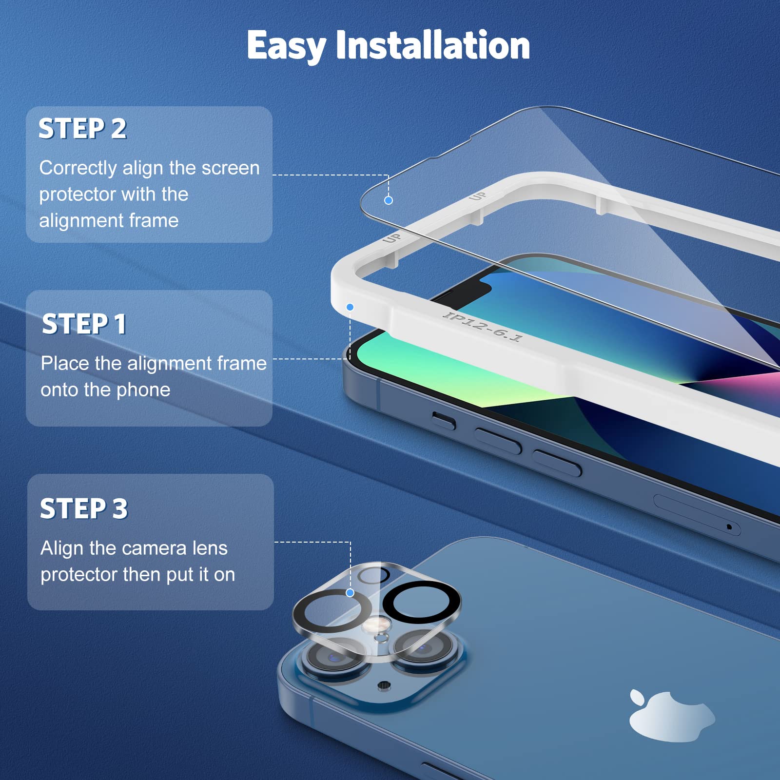 OMOTON iPhone 13 Screen Protector & Camera Lens Protector - 2 Pack, Anti-Scratch HD Clear Tempered Glass with Easy Frame Installation Tool - Perfect for Everyday Protection at Work, Travel & Outdoor Activities
