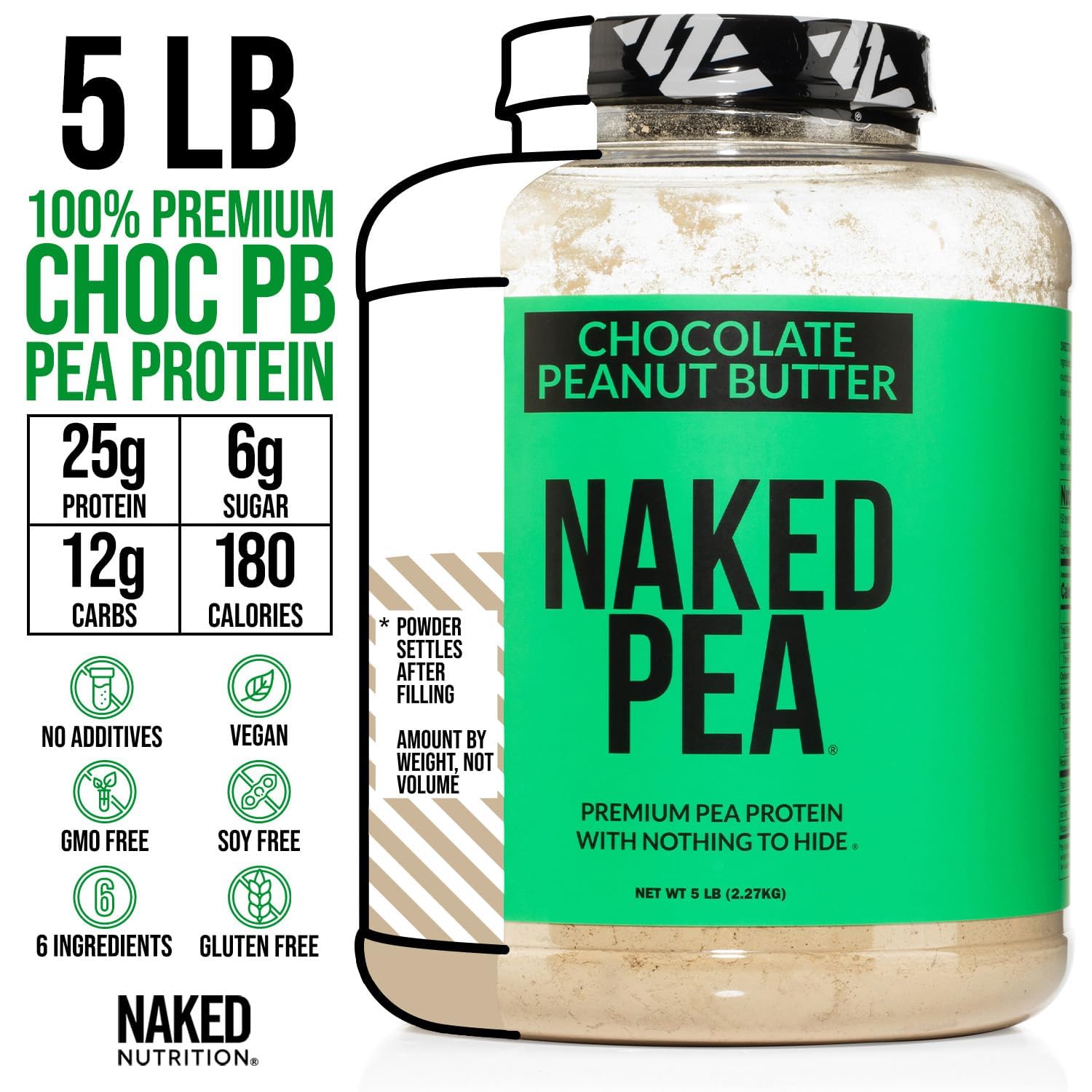 Naked Pea Organic Chocolate Peanut Butter Protein Powder - Non-GMO, Soy-Free & Gluten Free - 52 Servings for Muscle Growth & Recovery | Made with US & Canadian Farm Ingredients, Organic Cocoa & Coconut Sugar | Perfect for Post-Workout Shakes, Smoothies & Healthy Snacks
