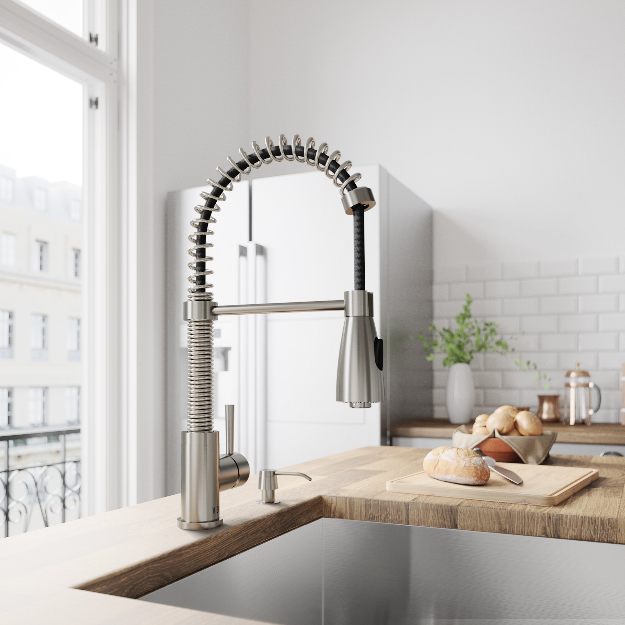 VIGO Brant 19-Inch Stainless Steel Single Handle Pull-Down Sprayer Kitchen Faucet with Soap Dispenser - VG02003STK2 | Modern Sink Faucet for Home & Restaurant Kitchens