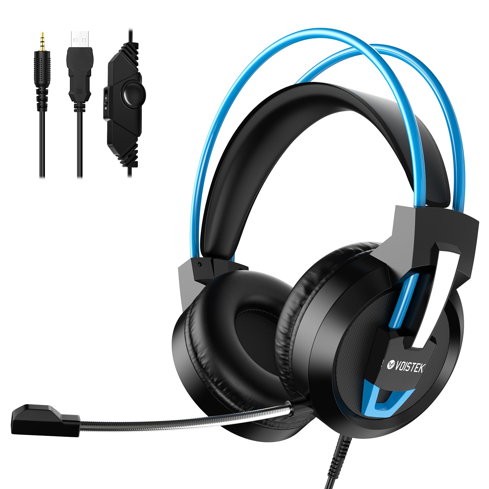 V9 Gaming Headset with Noise Cancelling Microphone - 50MM Dynamic Drivers, Clear Sound & Comfortable Soft Ear Cushions - Wired 3.5mm Headphones for PS5, PS4, Xbox, PC, Laptop - Adjustable Headband (Blue) - Perfect for Competitive Gaming, Streaming & Long Gaming Sessions