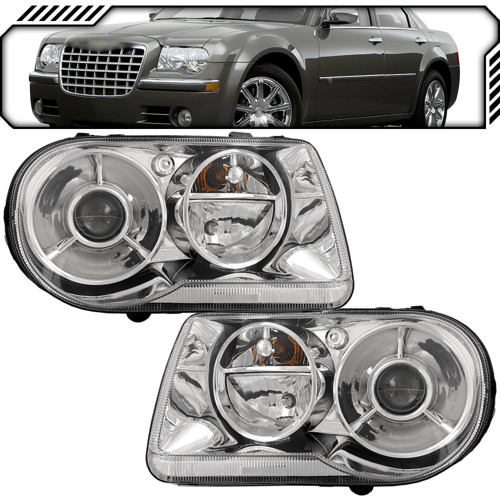 OE Style Halogen Headlight Assembly Replacement for 2005-2010 Chrysler 300 - Compatible with Part Numbers CH2502167, CH2503167, 4805863AD, 4805862AD - Perfect for Night Driving and Vehicle Restoration Projects