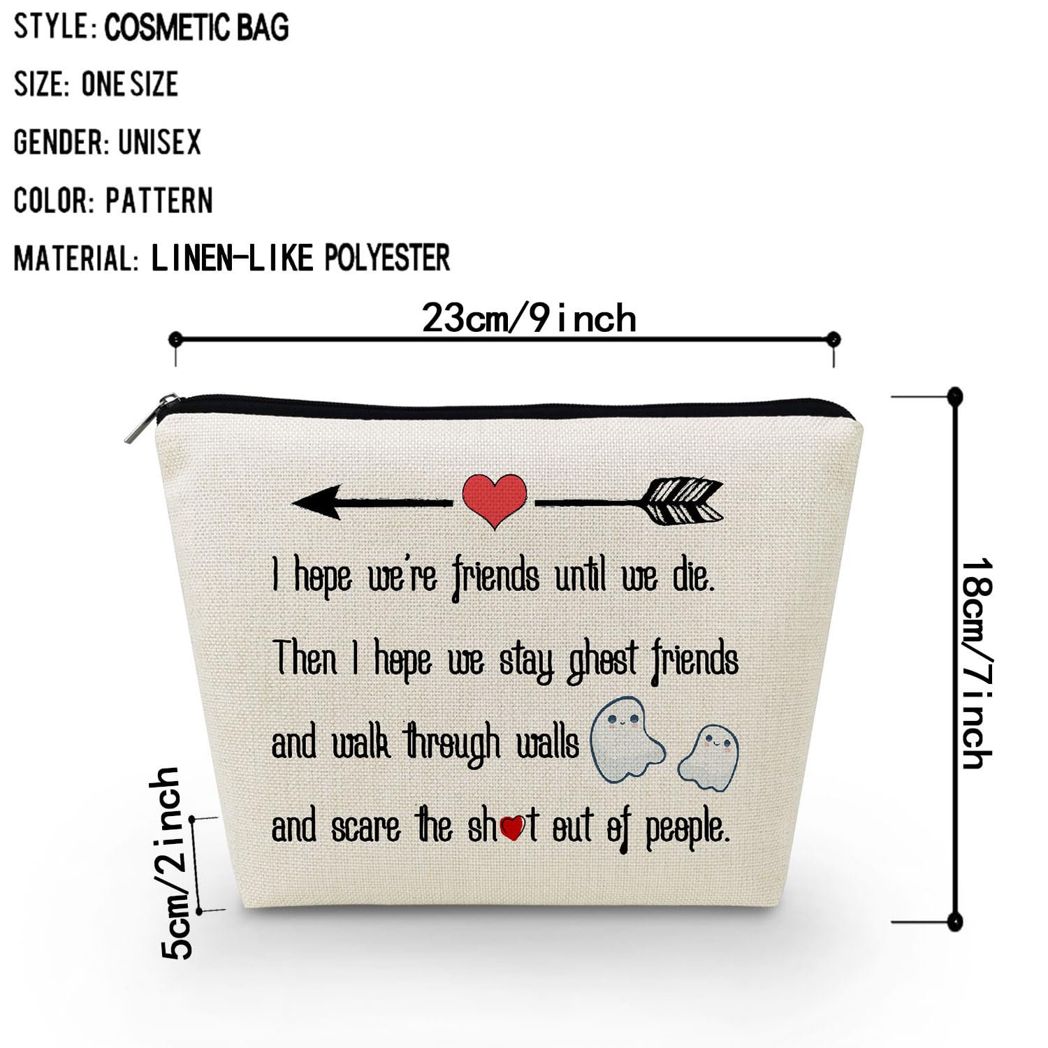 **Ghost Friends Makeup Bag - Cute Small Cosmetic Pouch for Purse & Toiletry | Best Friendship Gift for Soul Sisters, BFFs & Women | Birthday, Travel & Daily Use**