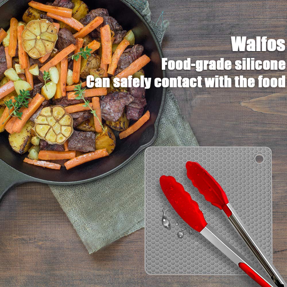 Walfos Silicone Trivet Mats - 4 Pack Heat Resistant Kitchen Pot Holders, Non-Slip Hot Pads for Cooking, Serving & Countertop Protection | BPA-Free Food Grade Silicone | Ideal for Hot Dishes, Jar Opening & Utensil Storage (Square)
