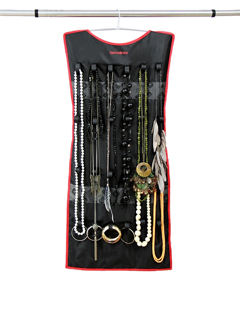 Samsonite Jewelry Organizer Travel Case - Charcoal & Red for Necklaces, Rings, Earrings | Perfect for Travel, Home Storage & Gifts