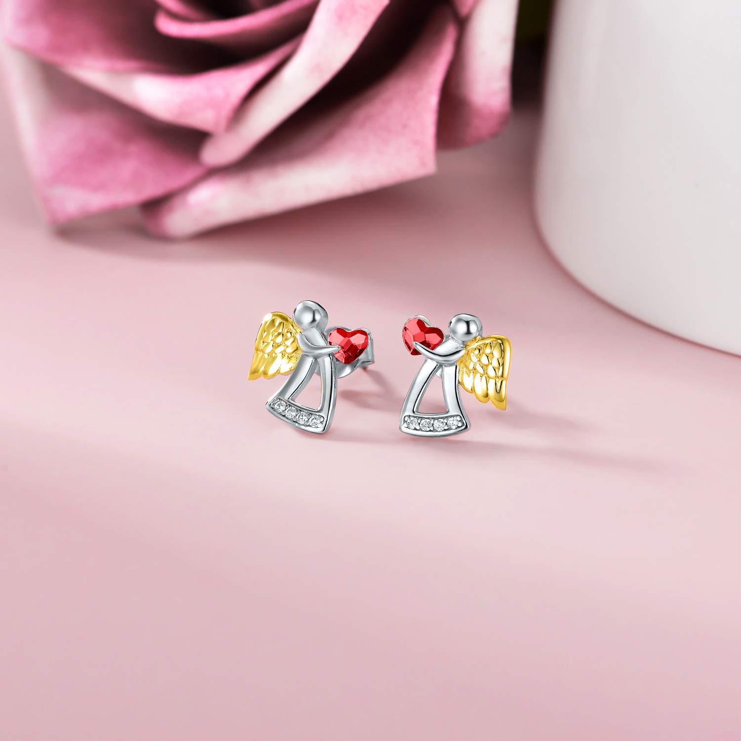 AOBOCO Sterling Silver Guardian Angel Stud Earrings for Women - Hypoallergenic 925 Silver Jewelry, Birthday Gift for Her, Christmas Present, Anniversary Keepsake - Perfect for Everyday Wear, Special Occasions & Gift Giving