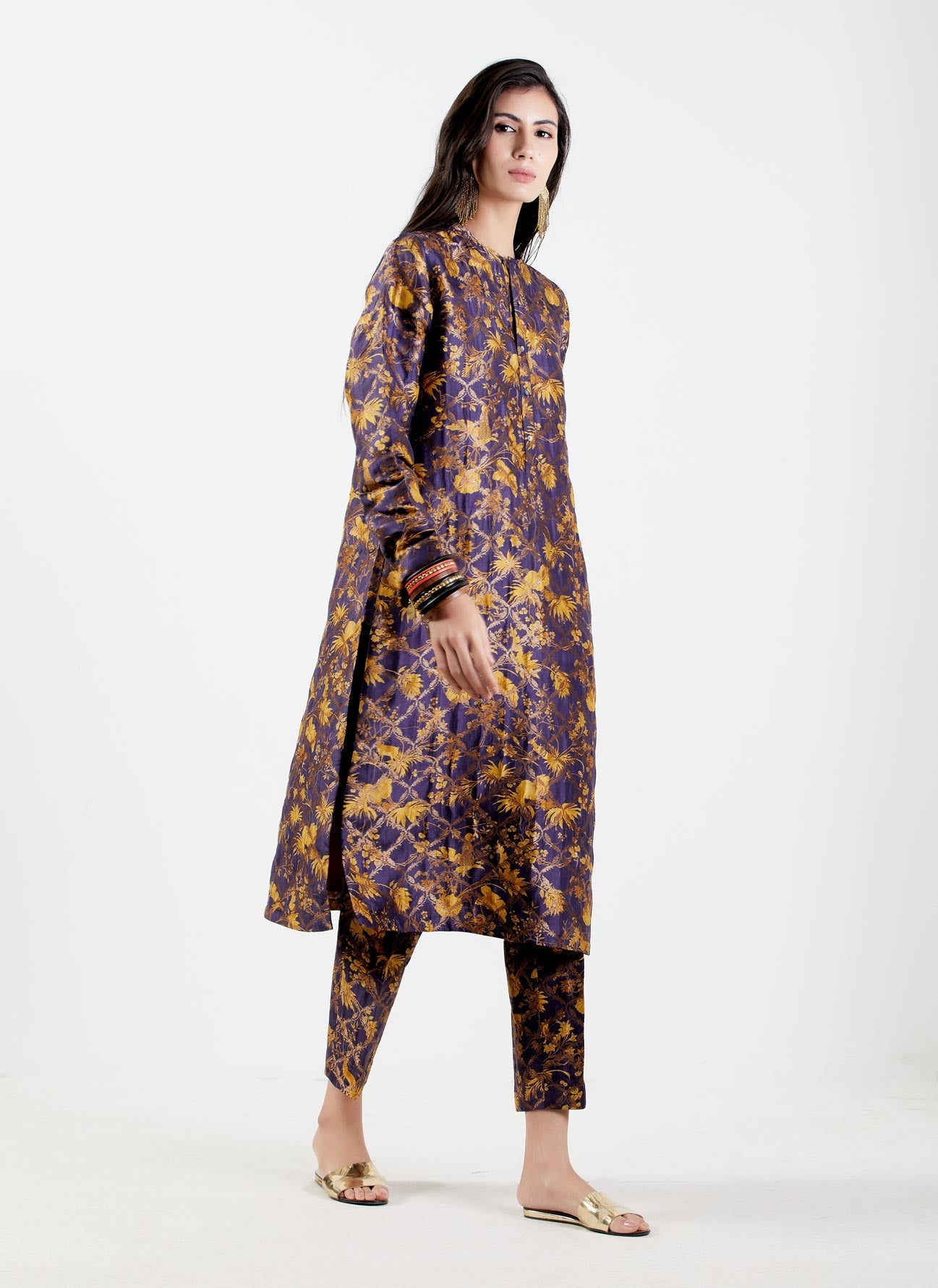 Bade Miyan Kurta Silk Brocade Gold - Premium Indian Men's Kurta for Festivals & Weddings - Perfect for Diwali, Eid & Special Occasions