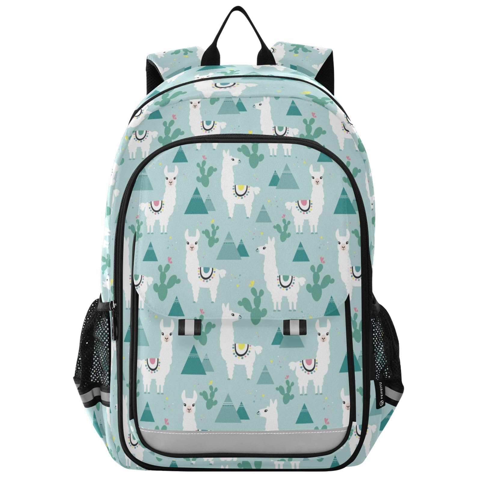 **Durable Lightweight School Backpack for Girls & Boys - Cartoon Llama Design, Multi-Compartment Bookbag with Side Pocket, Reflective Strip & Double Zipper - Perfect for Teens, College & Travel**
