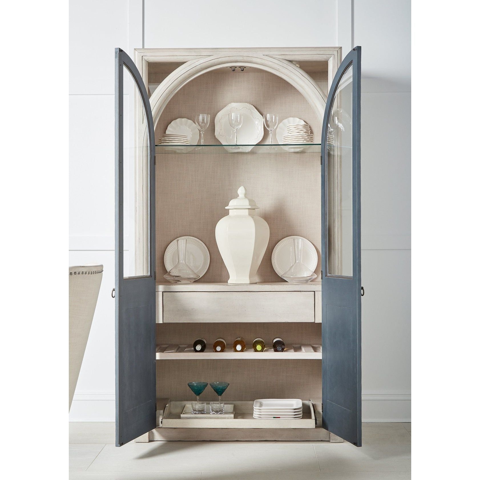Blue and White Alcove Display Cabinet - Perfect for Living Room, Dining Room & Home Decor