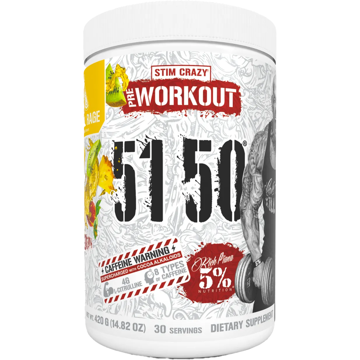 5% Nutrition 5150 High Stimulant Pre Workout Powder - Rich Piana Formula for Energy & Focus | Gym, Bodybuilding & Intense Training Supplement