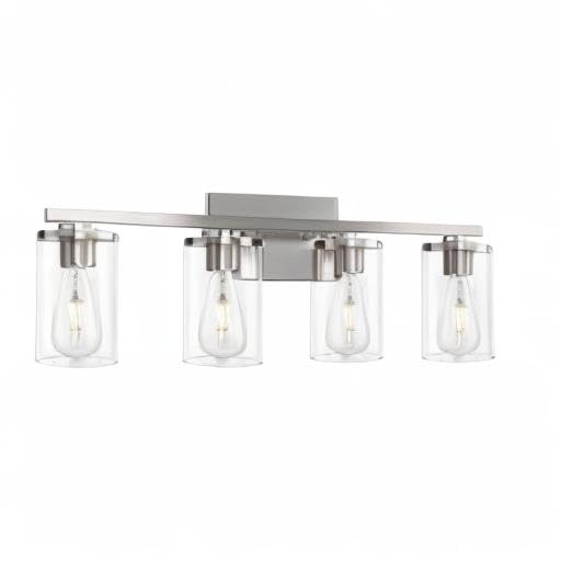 Modern Brushed Nickel 4-Light Bathroom Vanity Light Fixture with Clear Glass Shade - Perfect for Mirror Lighting in Contemporary Bathrooms & Powder Rooms