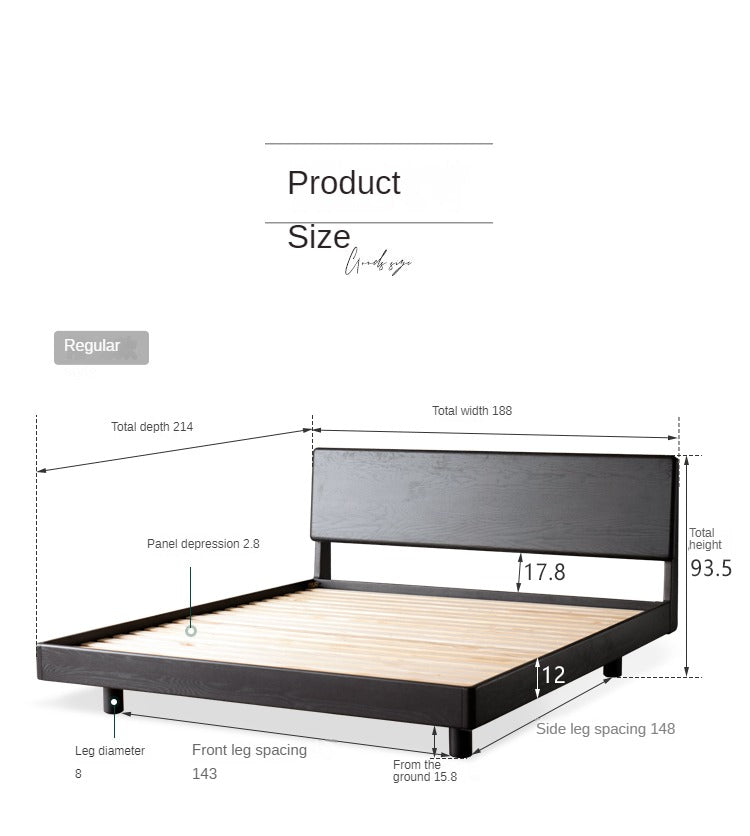 Solid Oak Wood Luminous Floating Bed Frame - Modern Platform Bed with LED Lighting for Bedroom, Guest Room or Dorm