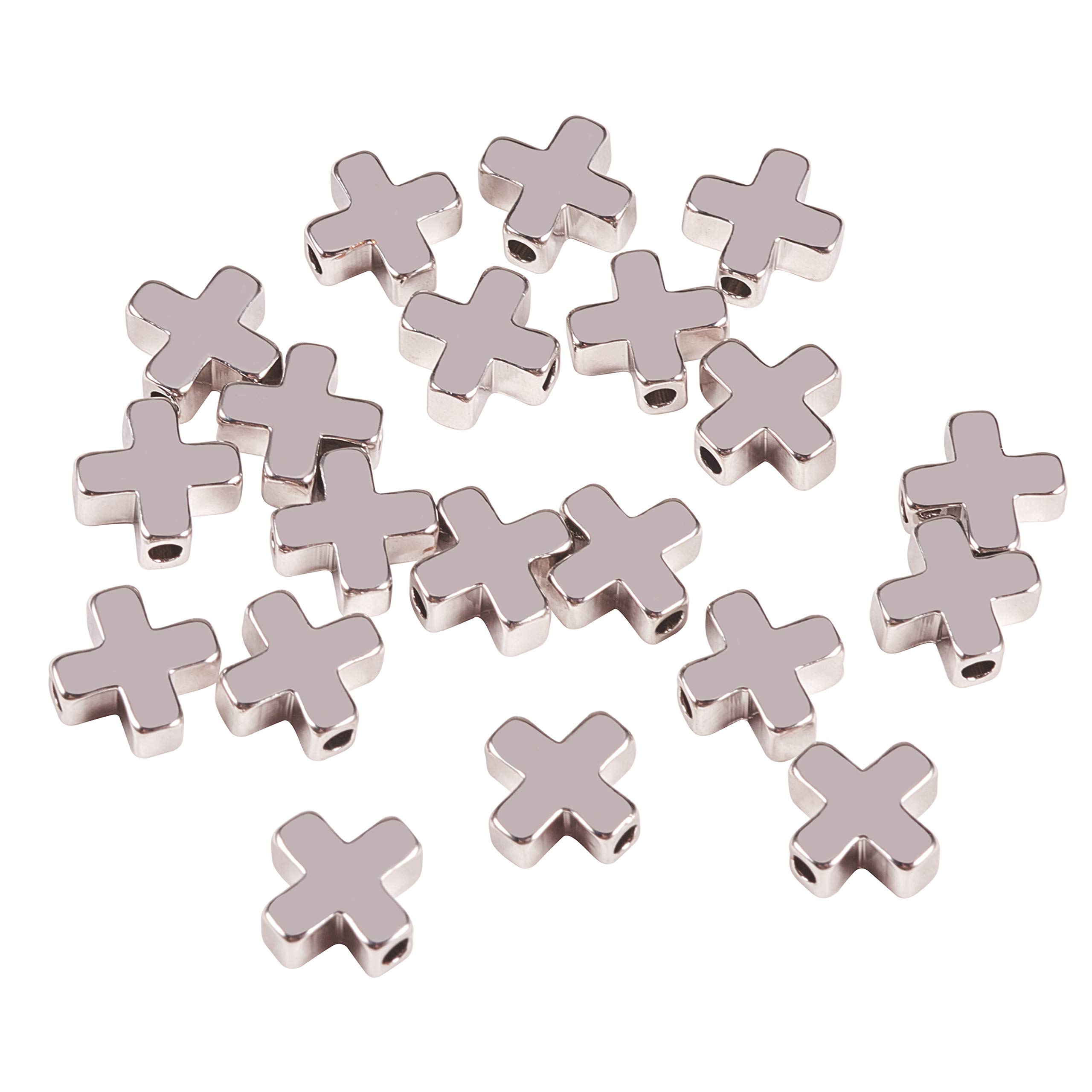 BENECREAT 20 PCS Platinum Plated Cross Spacer Beads - 8x8x3mm Metal Beads for DIY Jewelry Making, Bracelets, Necklaces & Craft Supplies - Perfect for Handmade Gifts and Boho Style Accessories