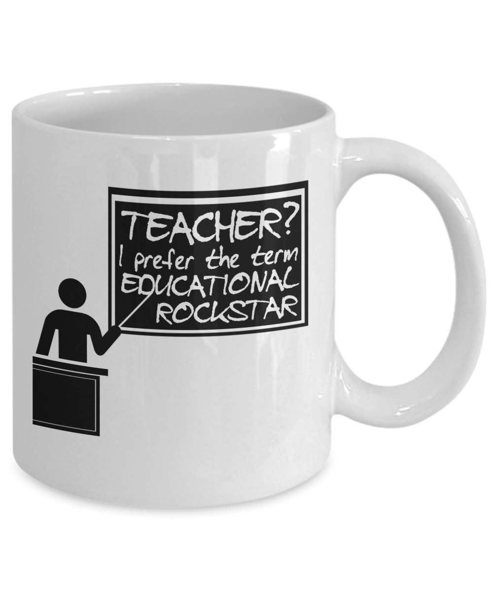 Funny Teacher Coffee Mug - Educational Rock Star Quote, 11oz White Porcelain for Classrooms & Gifts