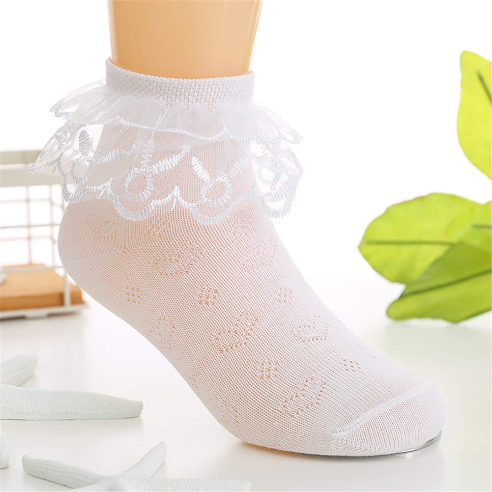 Cute Lace Eyelet Ankle Socks for Girls - 4 Pack Heart Knit Frilly Princess Dress Socks | Perfect for School, Parties & Everyday Wear