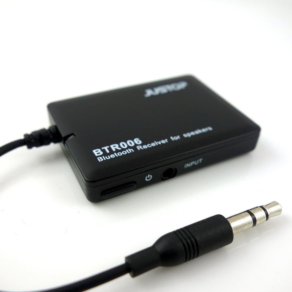 JUSTOP BTR006 Wireless Bluetooth Audio Receiver - 3.5mm Jack, Universal Speaker Adapter, Built-in Rechargeable Battery, Audio Cable & 3.5mm Adapter for Home Stereo, Car Audio, and Portable Speakers