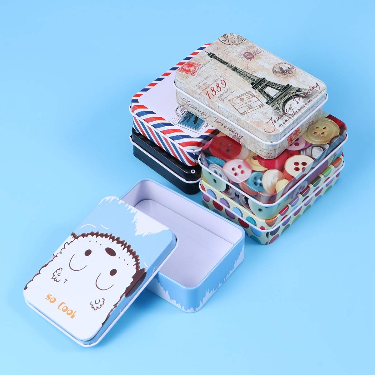NUOBESTY 6-Piece Decorative Metal Tin Containers with Lids - Candy Storage, Jewelry Organizer, Card Holder, Small Trinket Box, Biscuit Container - Perfect for Home Decor, Gift Wrapping & Craft Storage