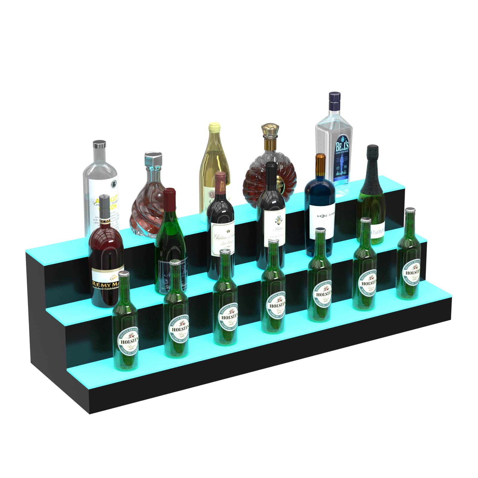 HIGOSPRO 40-Inch LED Liquor Bottle Display Shelf - 3-Tier Acrylic Lighted Bar Shelf with RF Remote & APP Control for Home Bars, Commercial Bars, Restaurants & Retail Stores | Perfect for Whiskey, Wine & Spirit Display