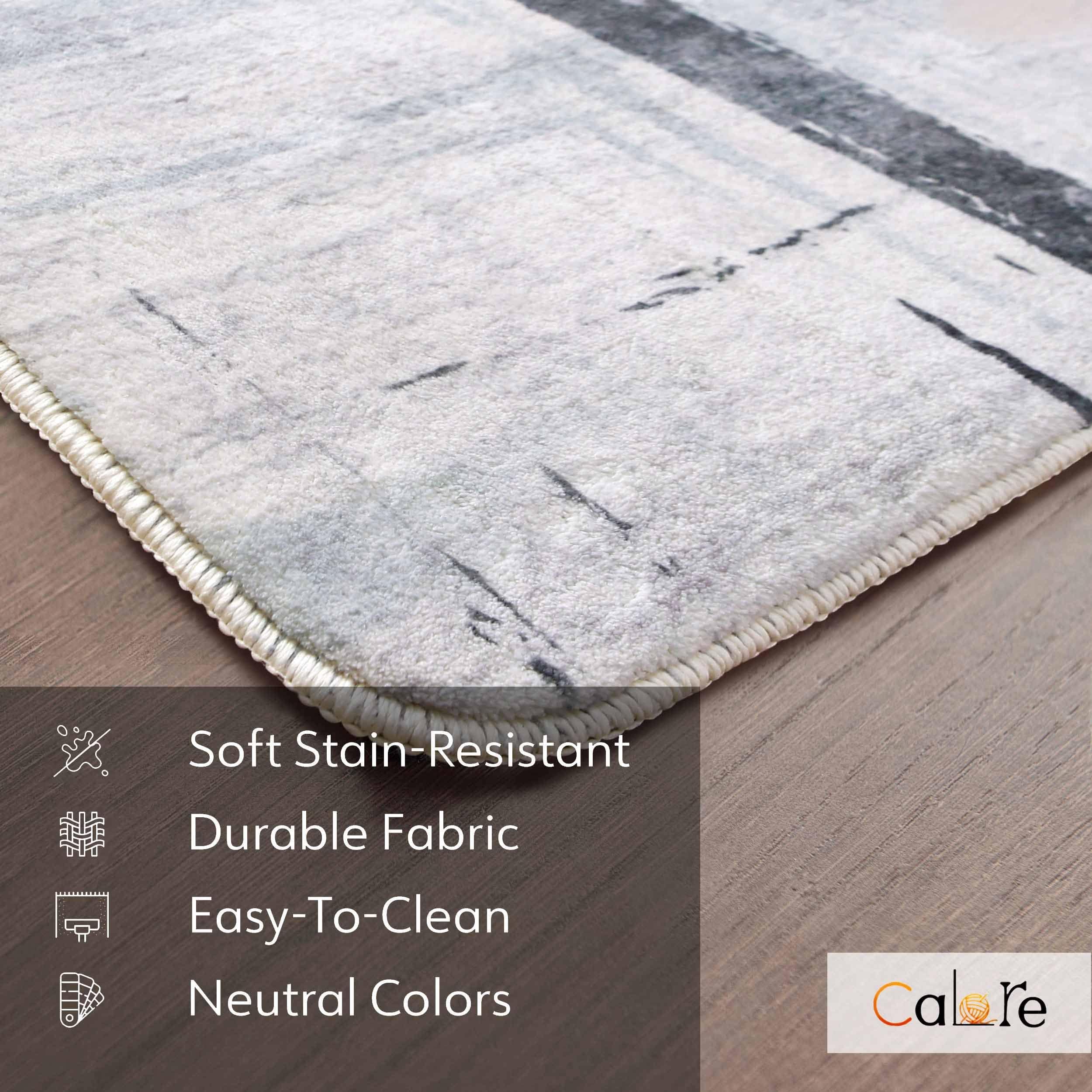 Calore Rugs Modern Soft Abstract Distressed Area Rug - 6.5 x 8.2 ft Medium Pile Carpet for Living Room, Bedroom & Dining Room - Gray/Green/Grey - Cozy Floor Mat for Home Decor & Comfort
