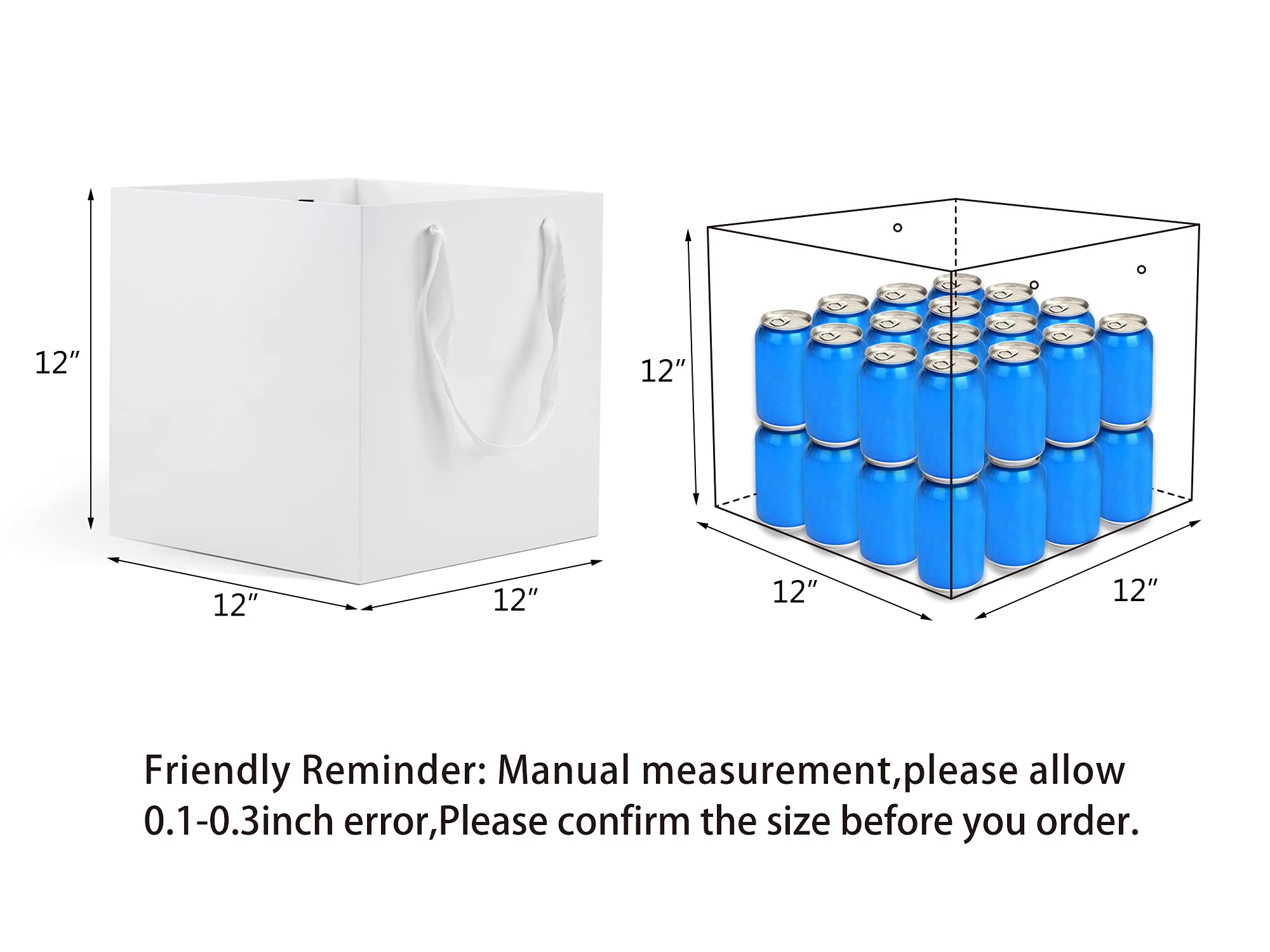 HUAPRINT 12 Pack 12x12x12 Inch Large White Square Gift Bags with Handles - Wedding, Birthday, Party Favor, Retail Shopping, Candy & Cookie Bags - Perfect for Gifts, Merchandise Packaging, Takeout and Craft Storage