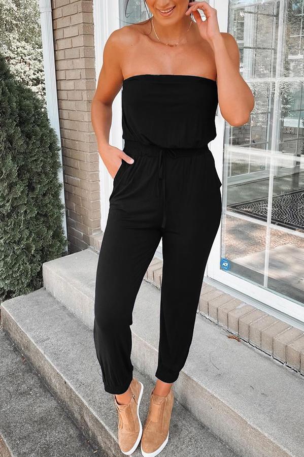 Strapless Pocket Cotton Blend Jumpsuit for Women - Comfortable & Stylish Romper for Summer, Beach, and Casual Outings
