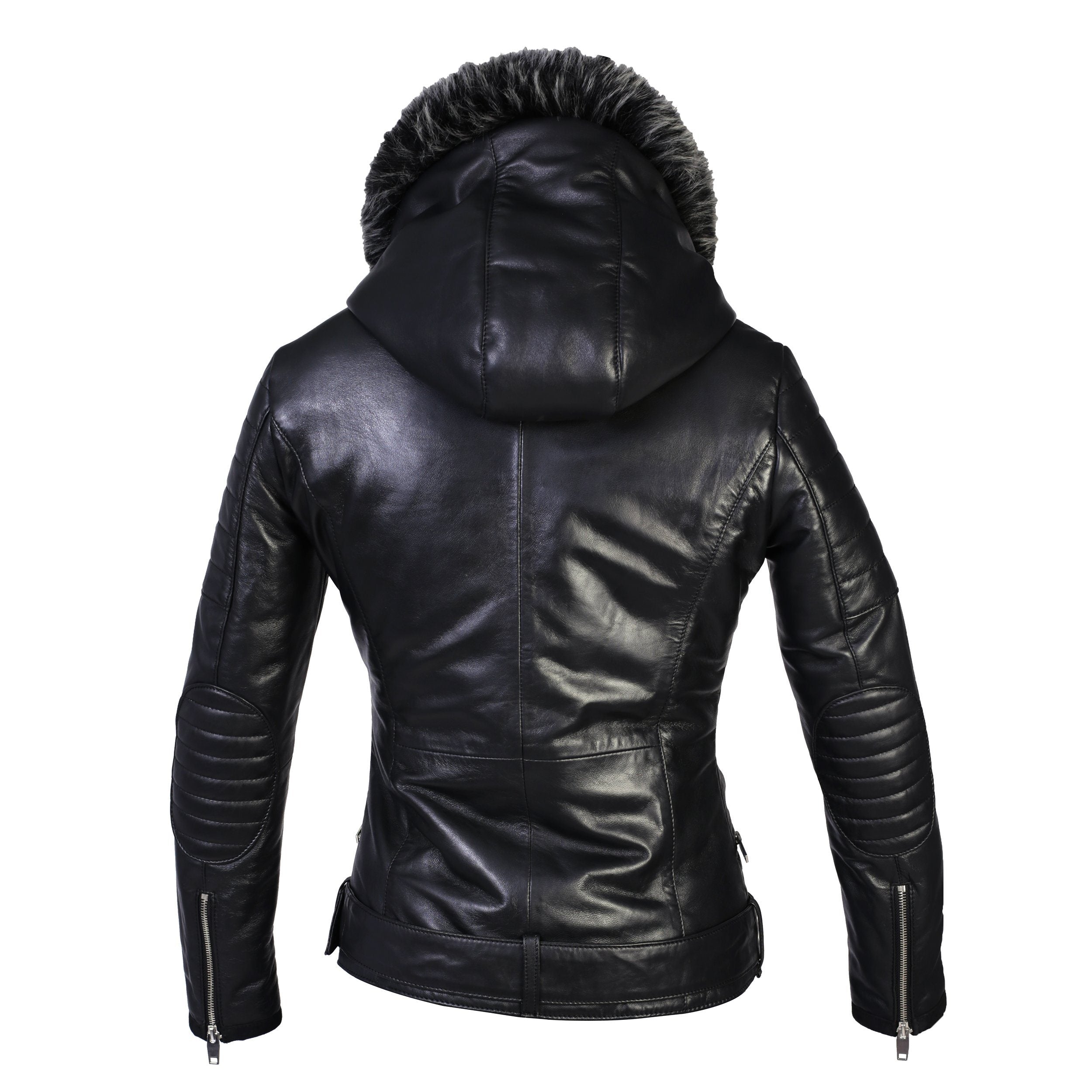 Women's Poseidon Genuine Leather Jacket with Detachable Fur Hood - Winter Fashion Outerwear for Cold Weather & Street Style