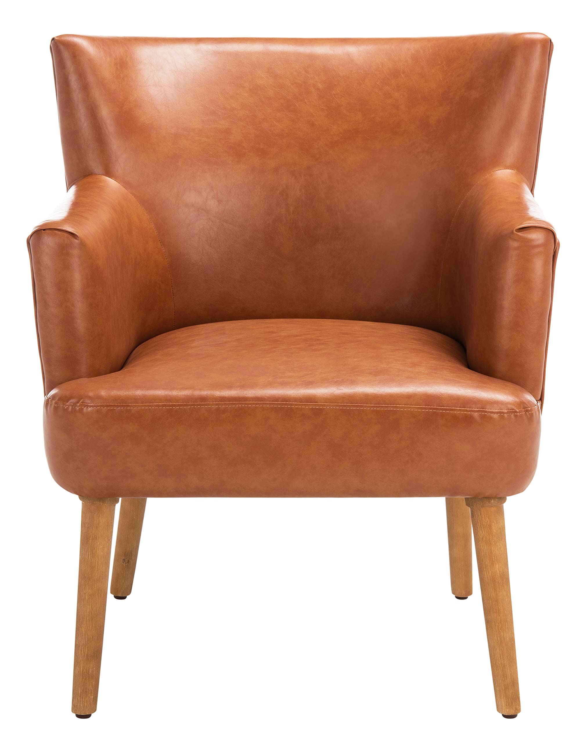 SAFAVIEH Delfino Cognac Faux Leather Accent Chair with Natural Wood Legs - Modern Living Room, Bedroom, or Office Seating Furniture for Home Decor