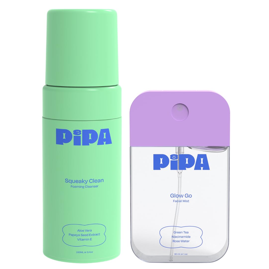 Glow Go & Squeaky Clean Skincare Set - Hydrating Facial Mist & Gentle Foam Cleanser Duo for Fresh Glowing Skin | Daily Skincare Routine Starter | Morning & Night Use for All Skin Types | Perfect for Travel, Gym & Post-Workout Refresh