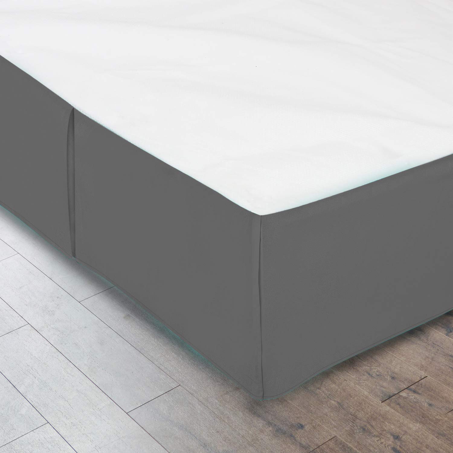 600 Thread Count Pure Cotton Pleated Bed Skirt - Full Size Split Corner Box Pleated Design, 18 Inch Drop Length - Dark Grey - Perfect for Master Bedrooms, Guest Rooms & Luxury Hotel Decor