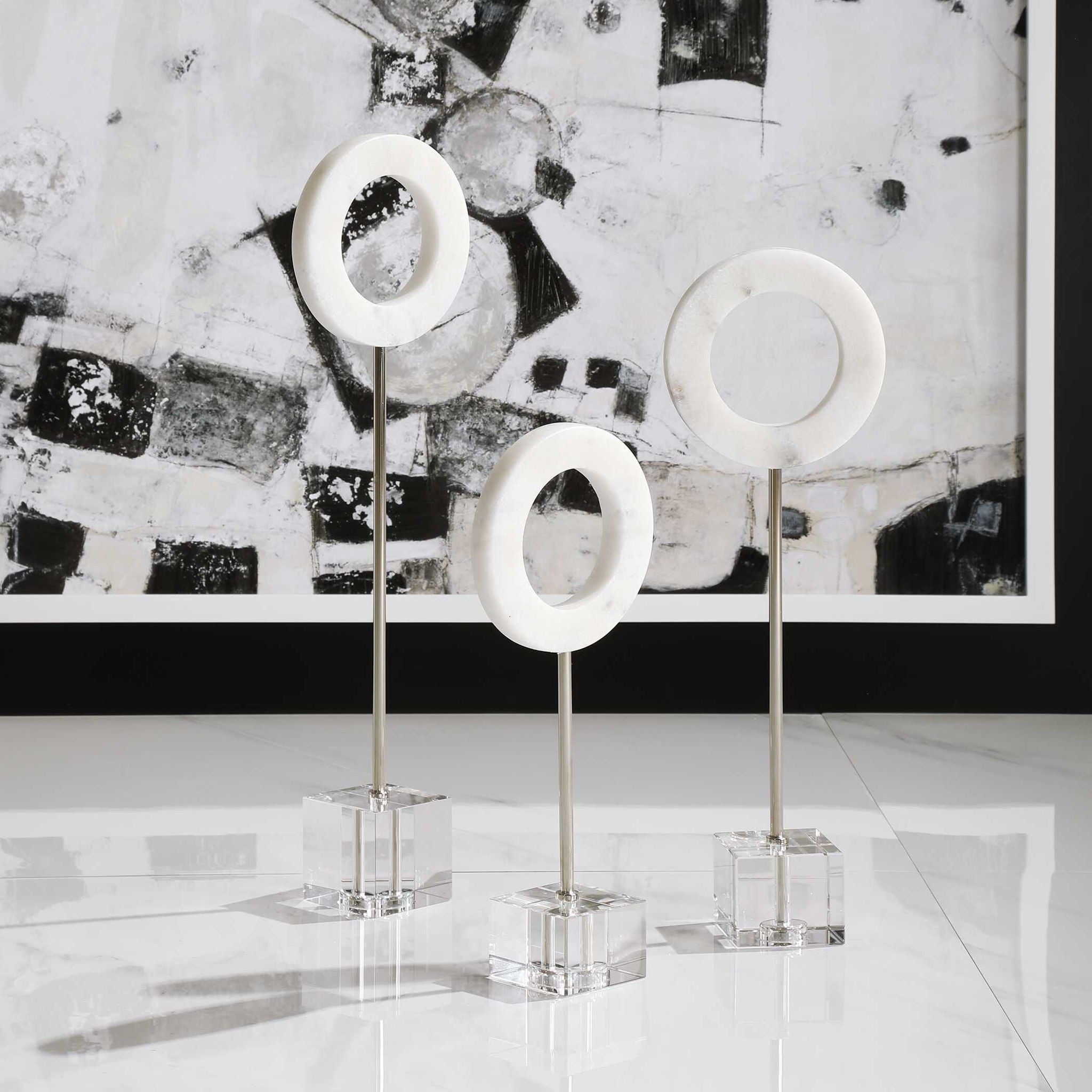 Premium White Marble Rings Set of 3 - Elegant Coin Toss Jewelry for Women | Perfect for Weddings, Parties & Everyday Wear