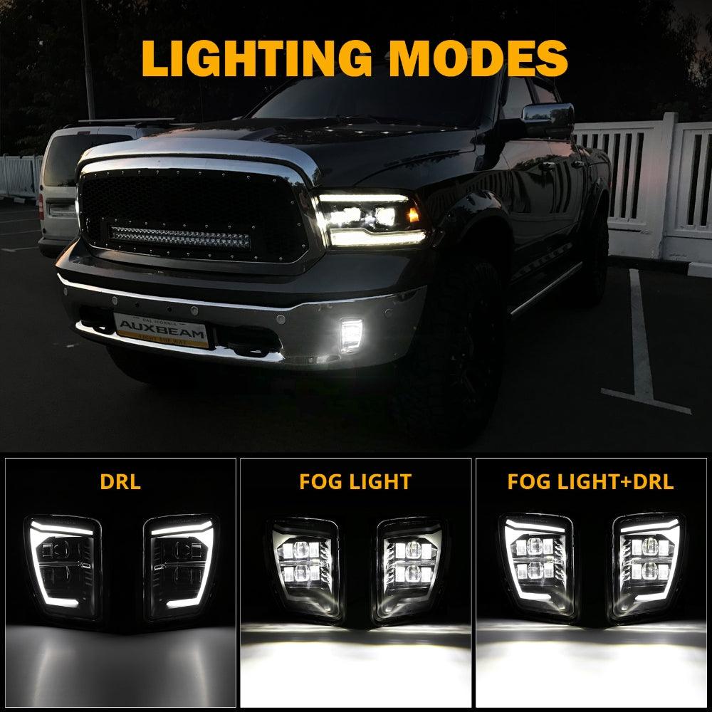 2-Pack DOT Approved LED Fog Lights with DRL for 2013-2018 Dodge Ram 1500 - Bright Off-Road Lighting for Night Driving & Foggy Conditions