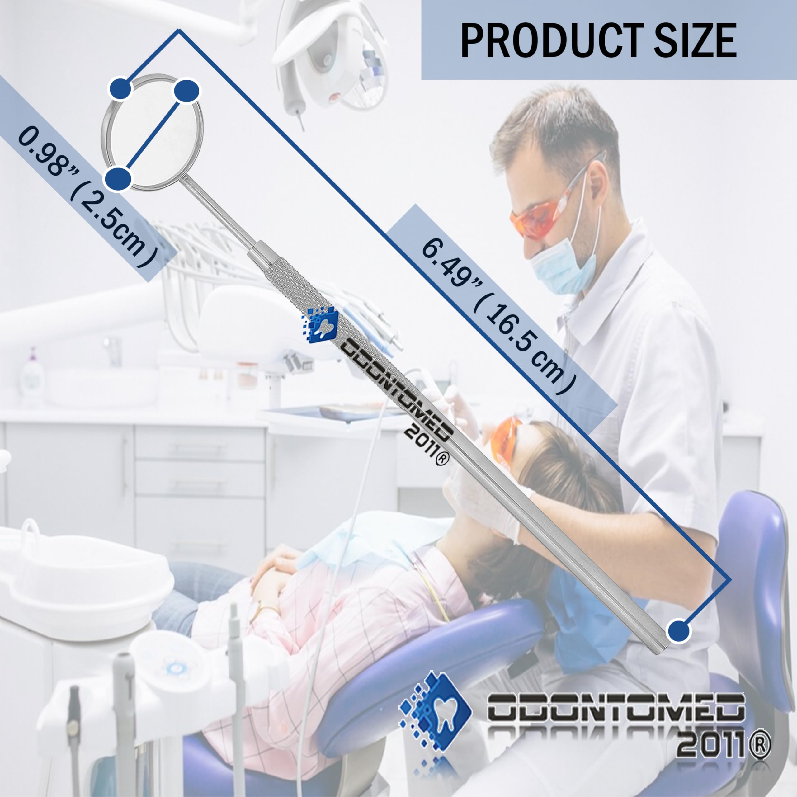OdontoMed2011 #5 Stainless Steel Dental Mouth Mirror with Handle - Dentist Tool for Teeth Cleaning, Plaque Inspection & Eyelash Extension | Professional Dental Instruments & Makeup Mirror for Clinics, Salons & Home Use