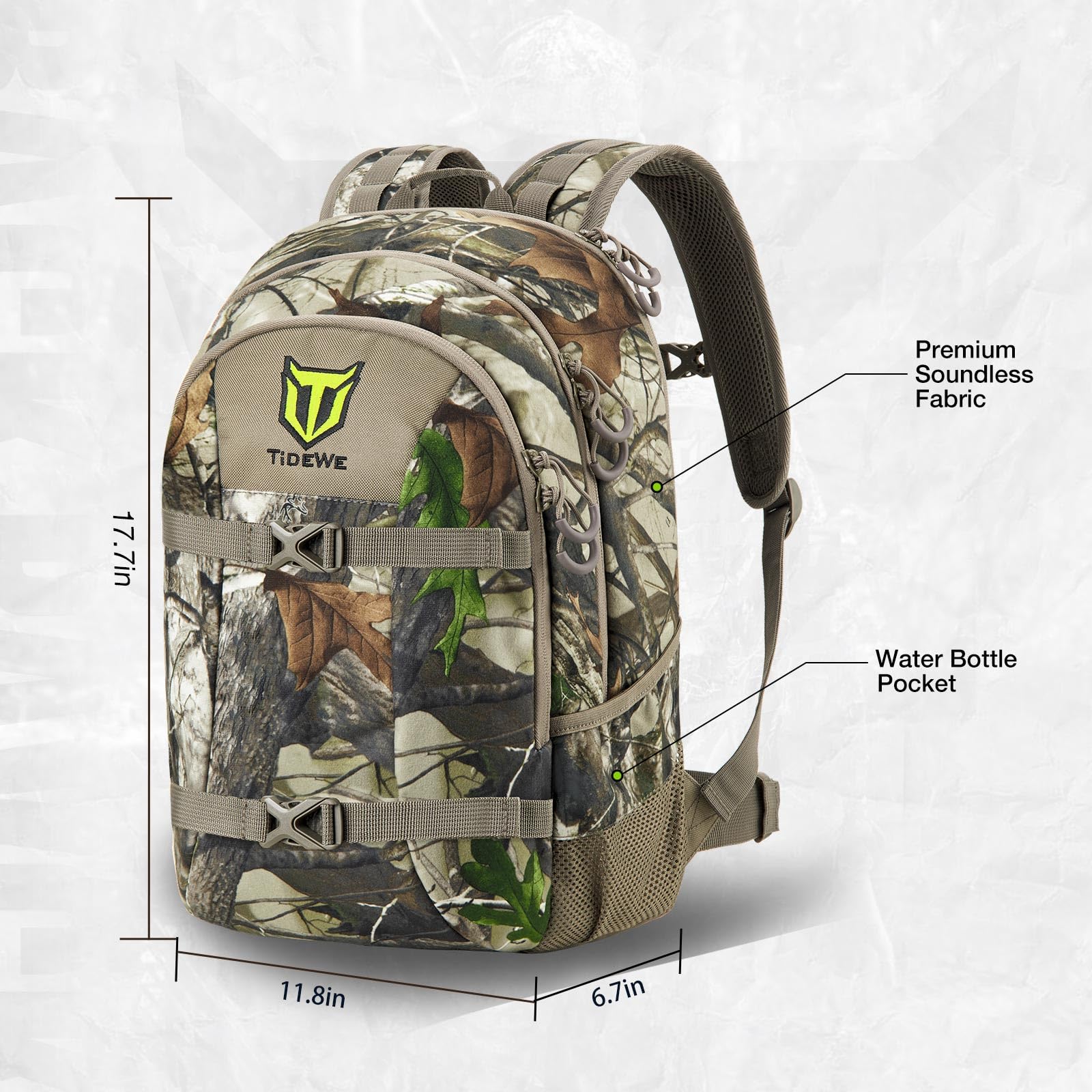 TIDEWE 25L Waterproof Hunting Backpack with Rain Cover - Durable Bow & Rifle Hunting Day Pack for Outdoor Adventures, Camping & Hiking
