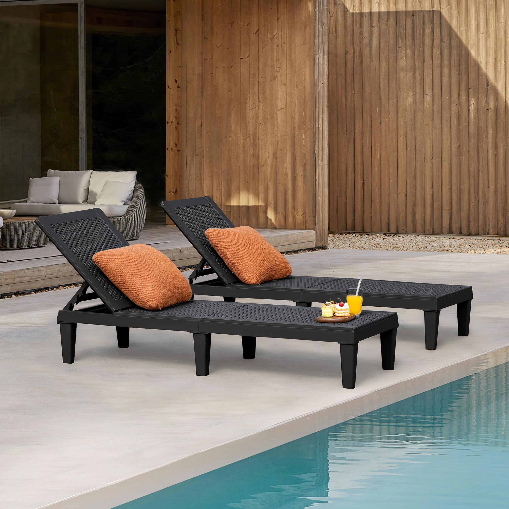 Flamaker Outdoor Lounge Chairs - Waterproof PE Wicker Chaise Lounge with 5-Position Adjustable Backrest, Easy Assembly Patio Furniture for Poolside, Deck, Garden, Beach & Backyard (Black) - Perfect for Sunbathing, Relaxing and Outdoor Lounging