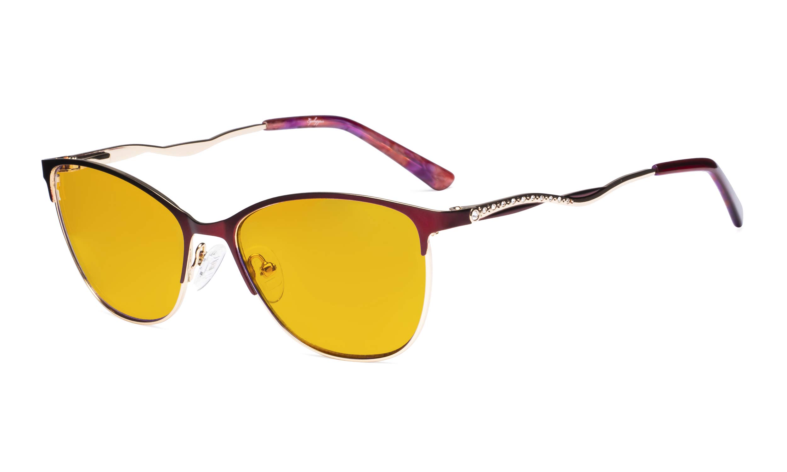 Eyekepper Women's Blue Light Blocking Glasses with Amber Tinted Lens - UV420 Protection Semi-Rimless Computer Glasses - Crystal Accent Cat Eye Frames for Office & Screen Time
