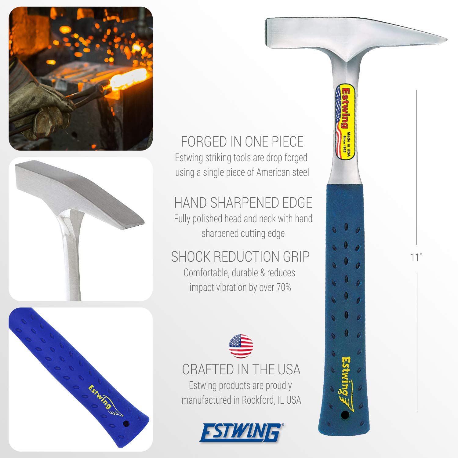 ESTWING Tinner's Hammer - 12 oz Forged Steel Sheet Metal Hammer with Shock Reduction Grip - T3-12 - Perfect for Roofing, HVAC, and Metal Fabrication Projects