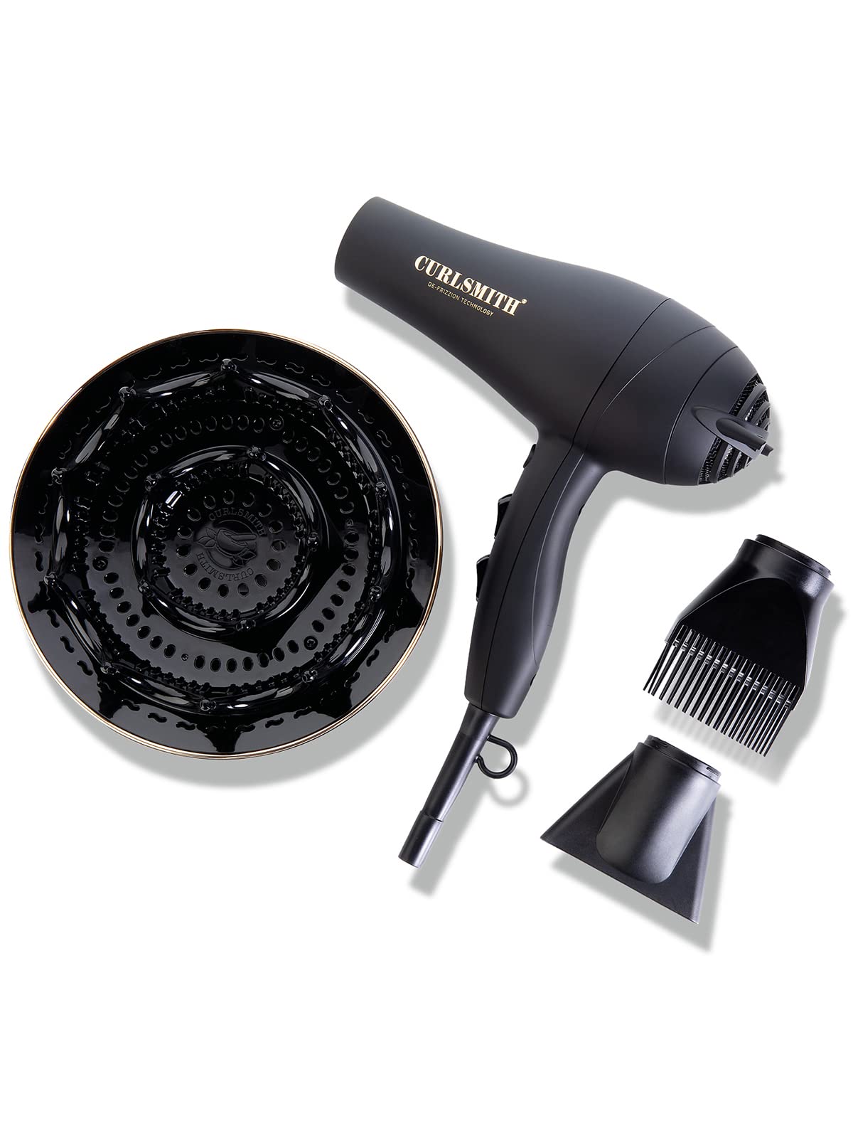 Curlsmith Defrizzion Hair Dryer with Extra Large Diffuser for Curly Hair - 3 Speeds, 4 Heat Settings, Infrared & Ceramic Heat Technology for Fast Drying & Frizz Reduction - Perfect for Salon-Quality Styling at Home