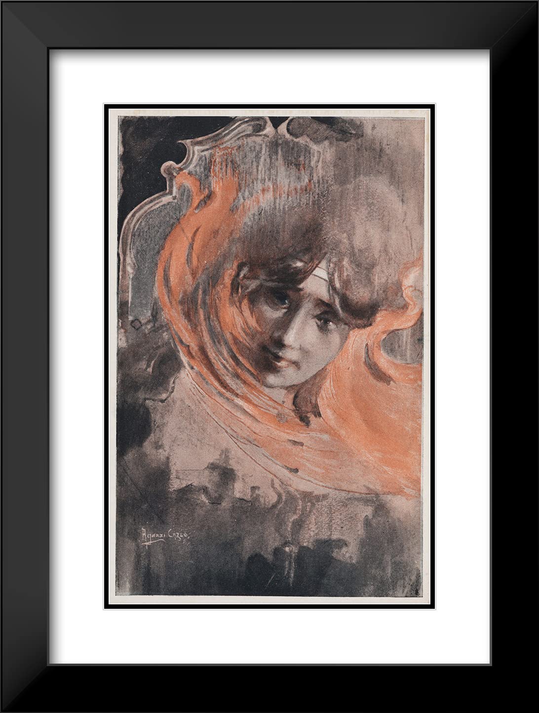 Filippo Tommaso Marinetti The Woman with Mirrors - 13x18 Inch Black Modern Framed Art Print with Double Mat | Futurist Wall Decor for Living Room, Office & Gallery Display