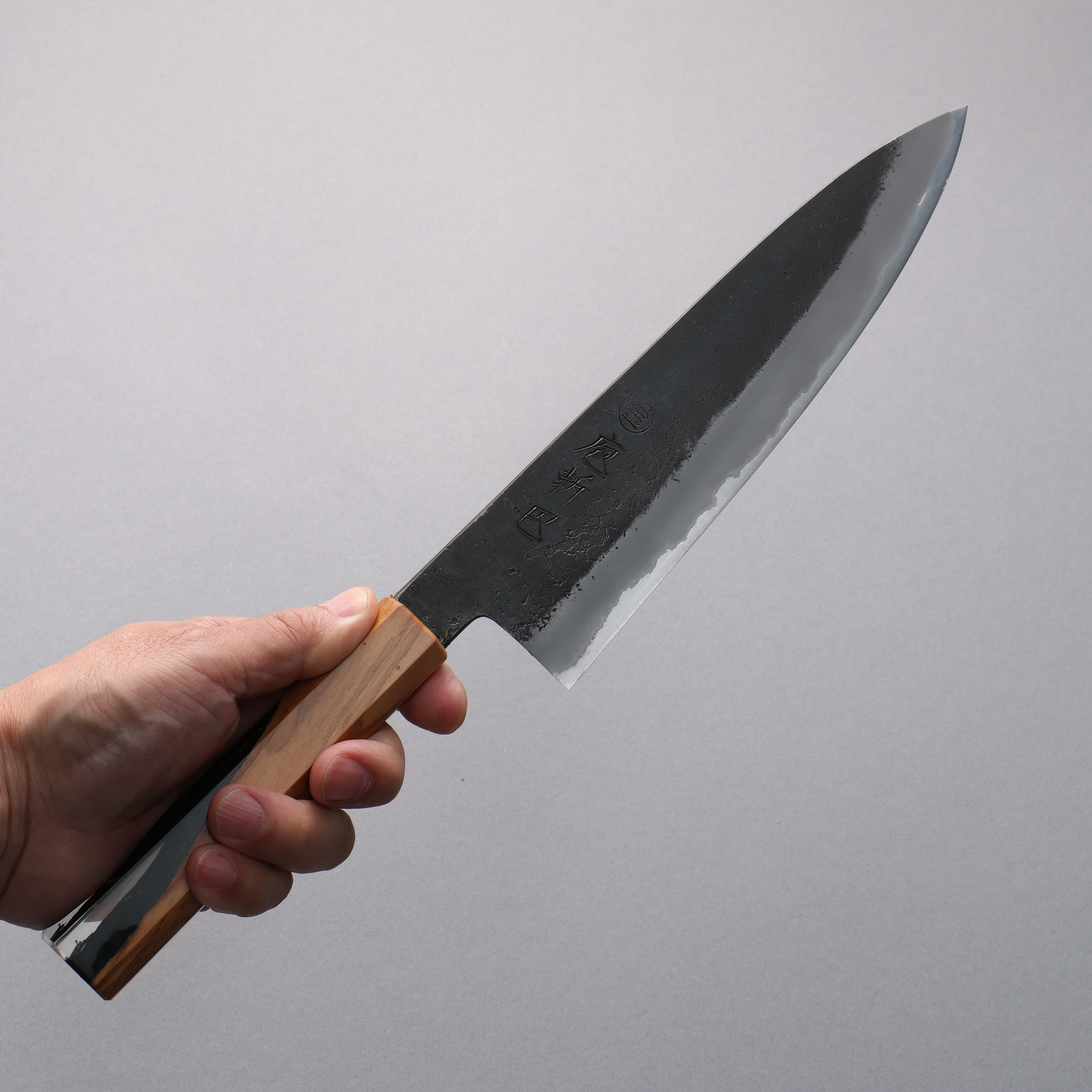 Premium Hozantomoe White Steel No.2 Gyuto Chef Knife 210mm - Black Finish with Olive Wood & Resin Handle - Perfect for Professional Chefs & Home Cooking