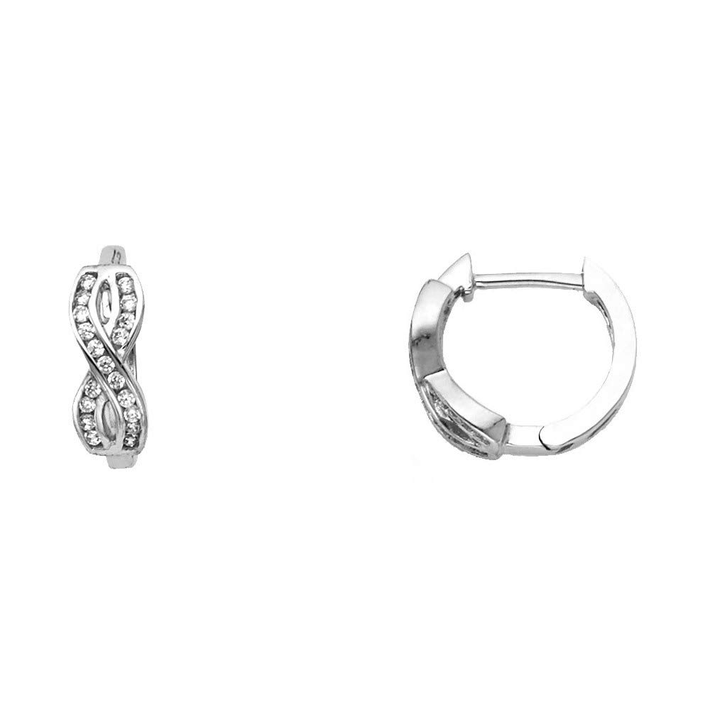 14K White Gold CZ Cubic Zirconia Simulated Diamond Hugging Earrings - 13x13mm Elegant Jewelry Gift for Women, Perfect for Weddings, Anniversaries & Special Occasions