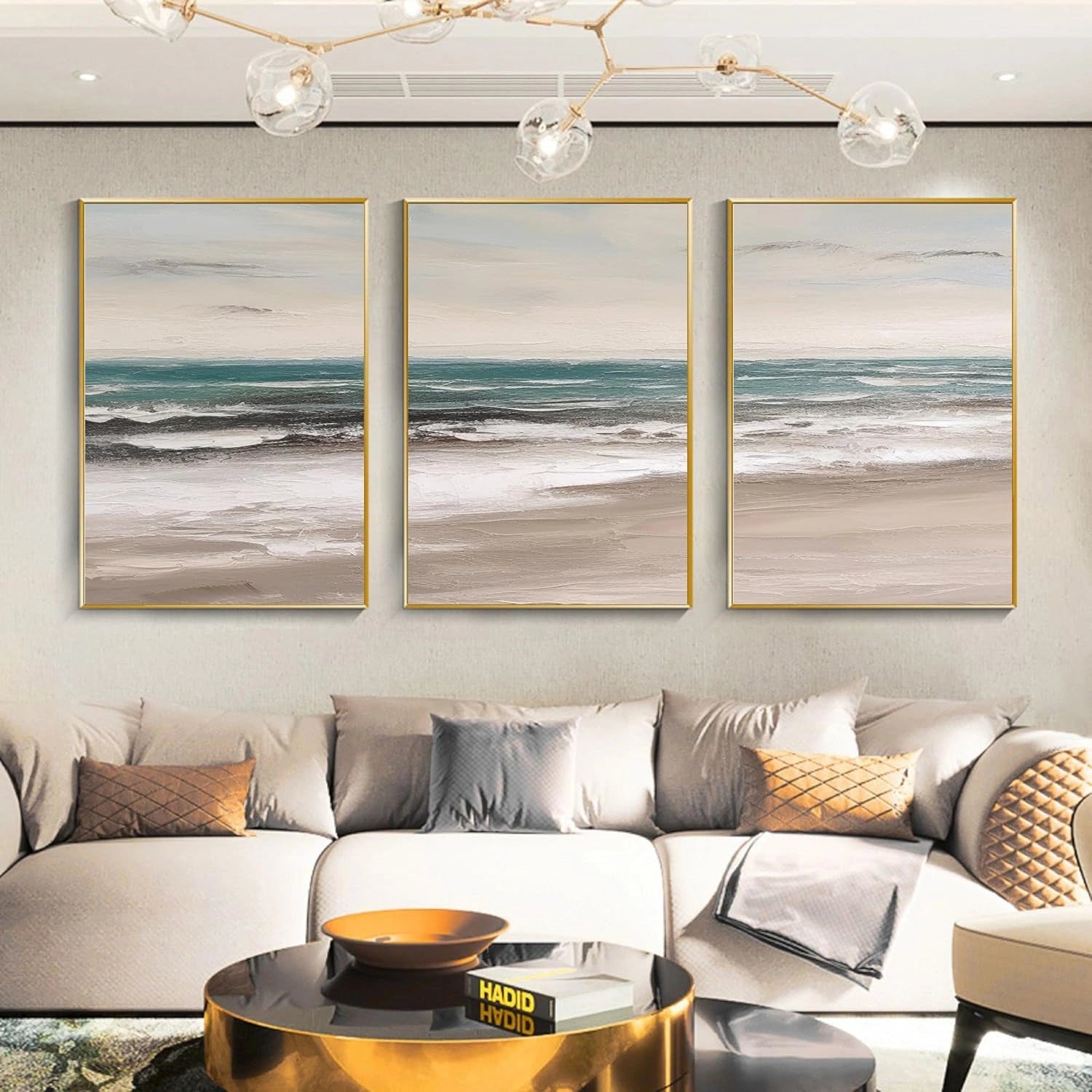 Ocean and Sky Wall Art Set of 3 - Coastal Beach Decor Paintings for Living Room, Bedroom & Office - Modern Seascape Canvas Prints (OS 257)