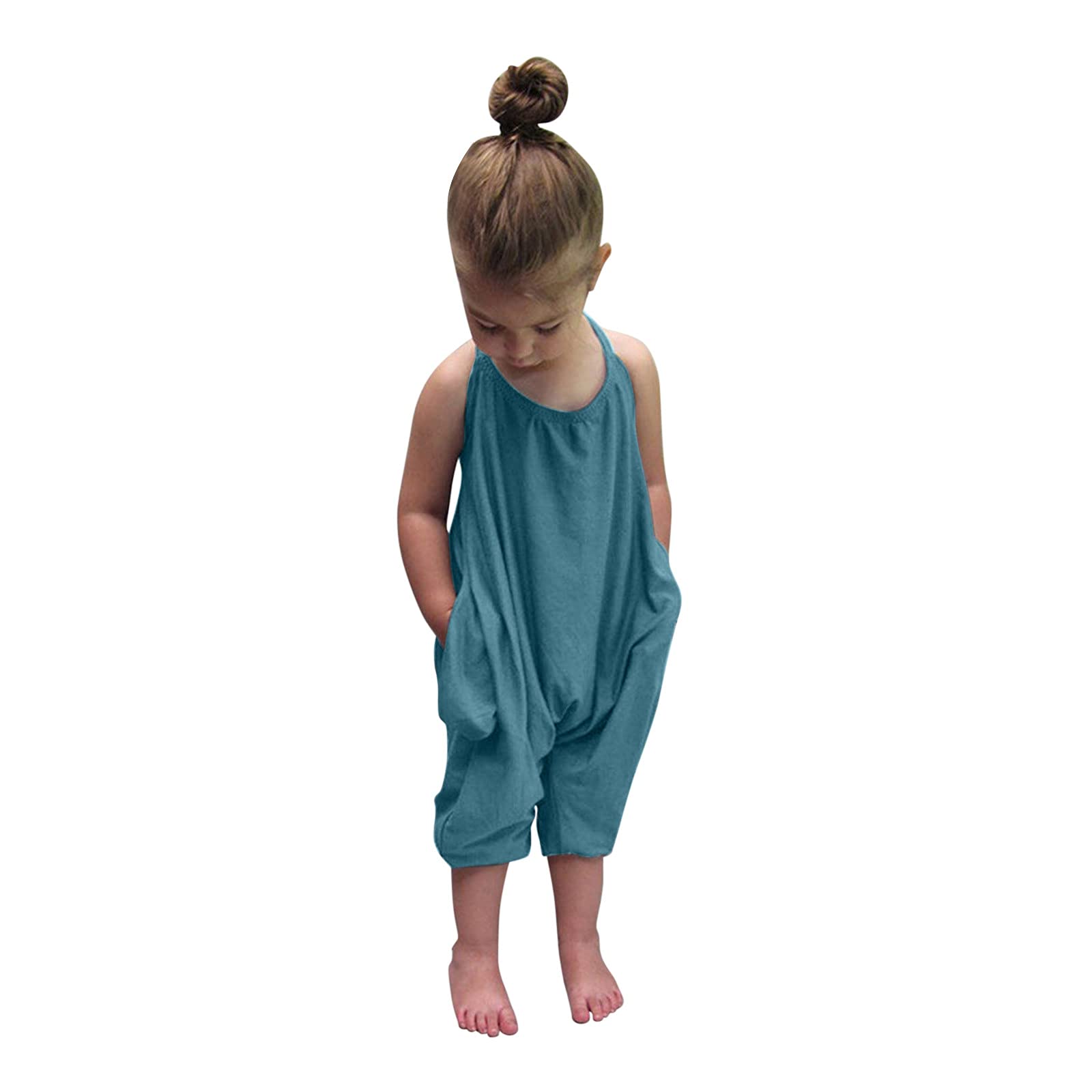 Toddler Girls Harem Pants Romper Jumpsuit - Backless Strap Bodysuit for Baby & Kids | Perfect for Playtime, Photoshoots & Casual Outfits