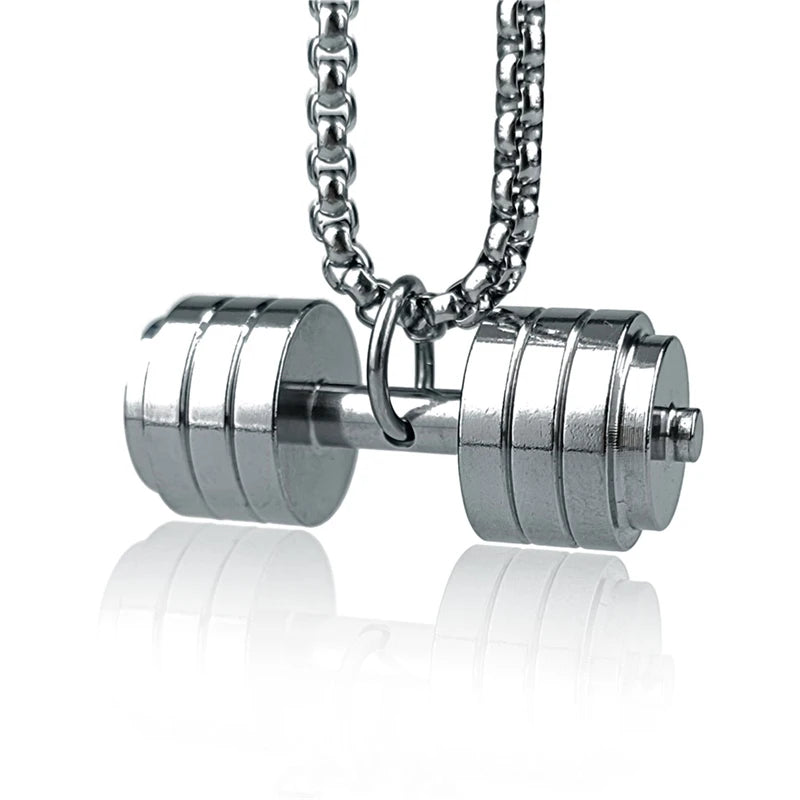 Titanium Steel Dumbbell Pendant Necklace for Men - Gym & Fitness Jewelry Gift - Perfect for Workout Enthusiasts, Bodybuilders, and Sports Lovers (Great for Gym, Weightlifting, and Casual Wear)