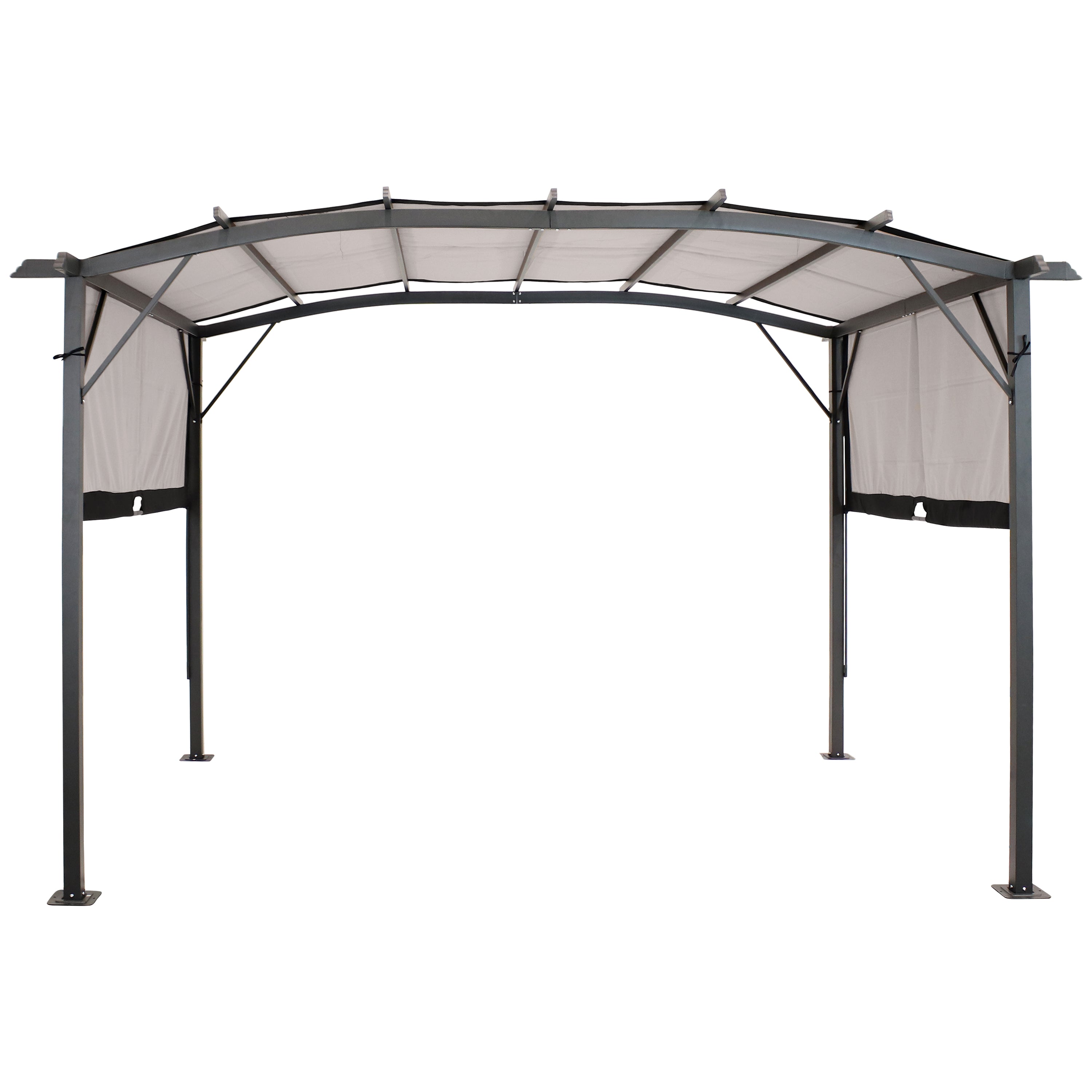 9' x 12' Metal Arched Pergola with Retractable Canopy - Outdoor Garden Patio Shade Structure for Backyard, Deck & Poolside Relaxation